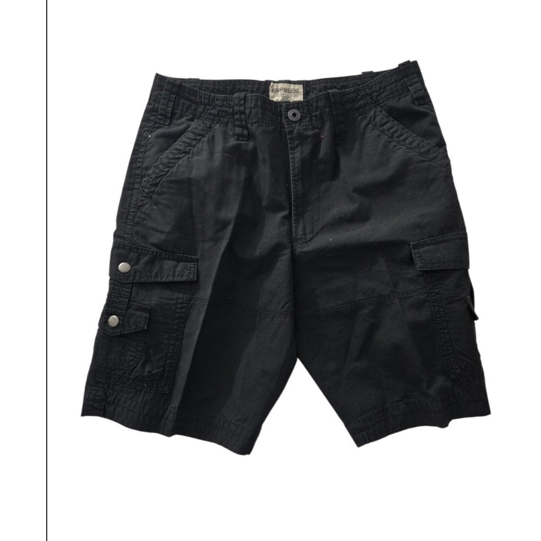 Express Mens Black Cargo Shorts Size 34 Durable Cotton Casual Utility